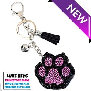 Luxe Keys Rhinestone Keychain- Purple Paw Small